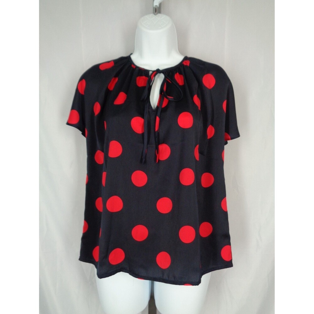 Banana Republic Red Polka Dot Navy Blue Satin Blouse Size XS